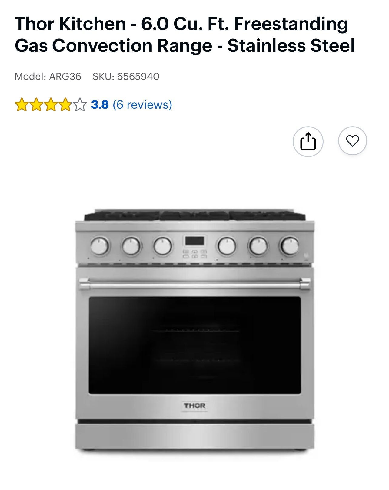 Thor 36” Gas Range Stainless Steel