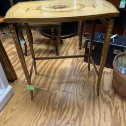 Vintage Inlaid Floral Accent Table Missing Drawer 