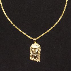 Gold Chain Rope Chain 20in 2mm And Gold Jesus Piece Pendant Set 