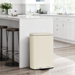 13.2+1.3 Gallon Step Trash Can, Stainless Steel Garbage Bin, Soft-Close Rubbish Bin with Removable Plastic Inner Bucket, Fingerprint-Proof, Lid Dustbi