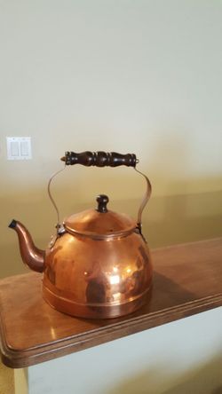 Vintage Copper Tea Pot Kettle with Wood Handle
