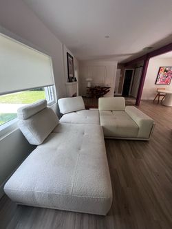Oversized Modern Modular Sectional Sofa – White Bouclé – L-Shaped