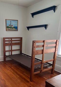 Natural Wood Single Bed with Metal Frame