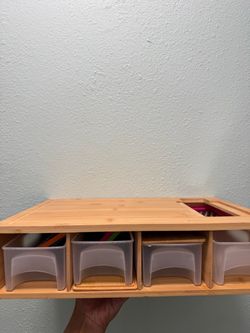 Large Bamboo Cutting Board with Containers, Food Prep Station