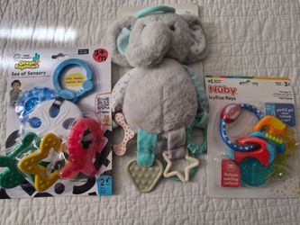 Baby Einstein Ocean Explorers Teether, Kellybaby Elephant Rattle Teether, Nuby IcyBite Keys