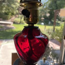 Pair MCM Vintage Red Glass Lamps - One Lights Up