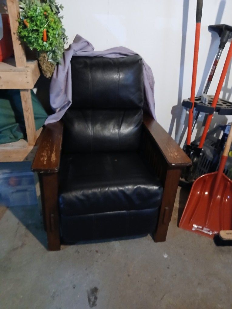 Leather And Wood Recliner