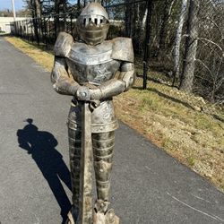 5 ft Man Medieval Suit of Armor Statue Spanish Tin Mexico Soldier Metal Vintage