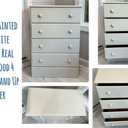 Freshly Painted Off White Vintage Real Solid Wood 4 Drawer Stand Up Dresser