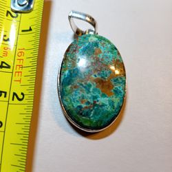 Chrysocolla 925 Silver Stamped Pendant 
