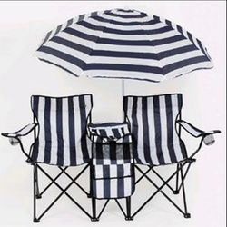 Twin camping chair with umbrella green/white