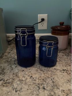 Blue glass jars