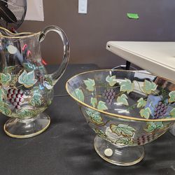 Romanian Crystal Pitcher & Serving Bowl