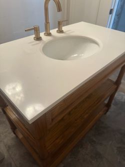 Brown wood modern bathroom vanity
