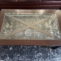 Wood And Glass Coffee Table And Side Table Set