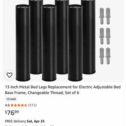 13 Inch Metal Bed Legs Replacement for Electric Adjustable Bed Base Frame, Changeable Thread, Set of 6
