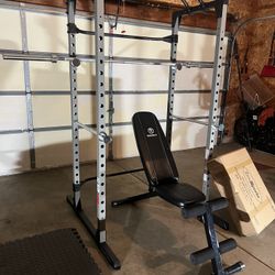 Fitness Reality Power Rack With Bench And Olympic Barbell 
