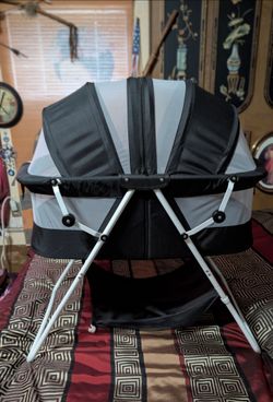 Dream On Me Karley Bassinet Lightweight Travel Baby Foldable Bedside Sleeper, Adjustable Double Canopy, Storage Basket – Black