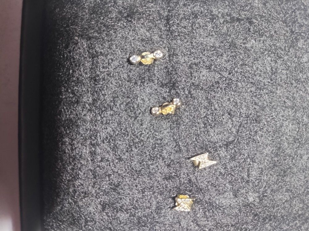 Lighting Bolt And Bar Cubic Zirconia Gold Plated Over Sterling Silver Earrings Set