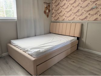 Full Size Teddy Fleece Trundle Bed + 2 Memory Foam Mattresses
