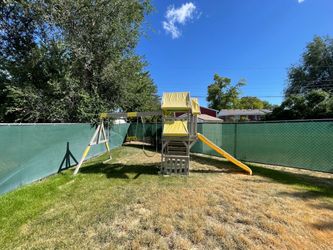Playground set, swing, slide wood, canvas, plastic