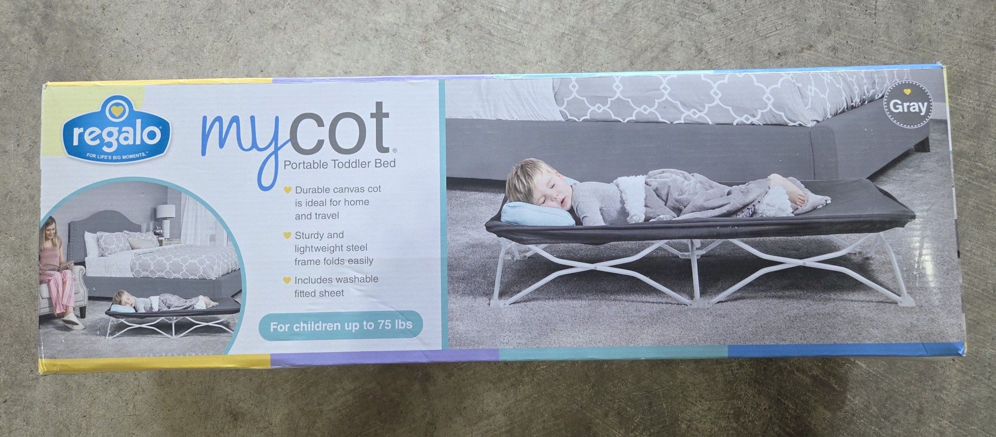 Regalo My Cot Portable Travel Bed, Gray