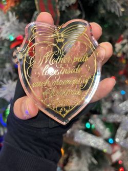 Vintage 1988 Hallmark Mother Heart Ornament w/ Box – Gold Etched Glass Acrylic