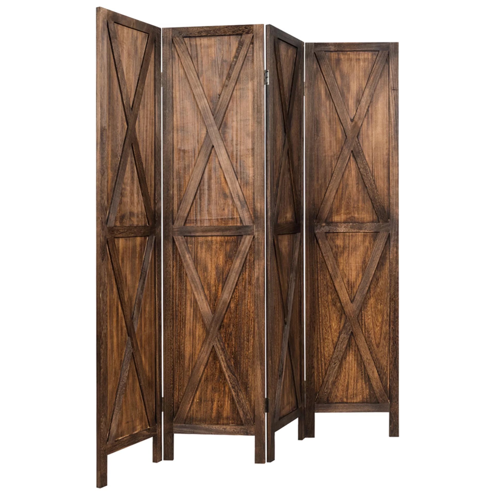 Gymax 5.6 Ft Folding 4-Panel Wood Room Divider Privacy Screen Brown Home Office Brown - 