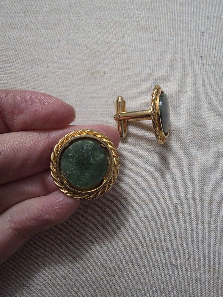Vintage Jade Stone Mens Cufflinks