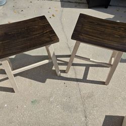 Pair Of Wood Stools Or Benches Farmhouse Modern Style