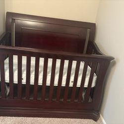 Cherry Wood Baby Crib with Mattress