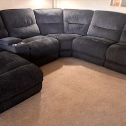 Pacifica Gray 130'' Power Reclining 6 Piece Left Arm Facing Chaise Sectional with USB Ports