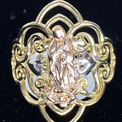 $375 Three Tone Gold Virgin Mary Ring