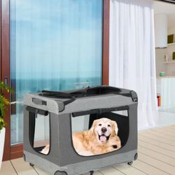 Portable Folding Dog Soft Crate Cat Carrier with 4 Lockable Wheels-XXL

