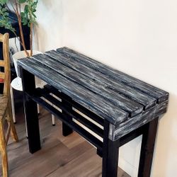 30"H X 36"W X 16"D (4 Planks) 🌱 Solid Wood Console Table with Shelf ::: Distressed Black/Silver Drop