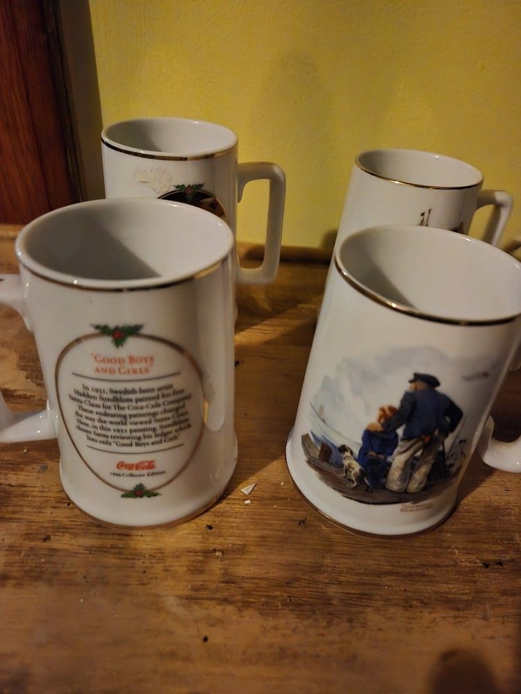 4 Norman Rockwell Cups With Gold Tim