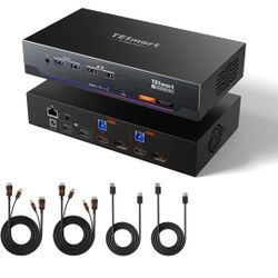 TESmart 4K@144Hz Displayport + HDMI KVM Switch Dual Monitor USB 3.0, HDMI 2.1 & DP 1.4 KVM Switch 2 Monitors 2 Computers 8K@60Hz for Gaming, Support E