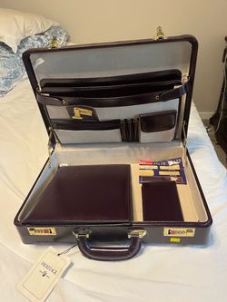 New Heritage burgundy Burgundy Leather Attaché Briefcase with Combo Lock
