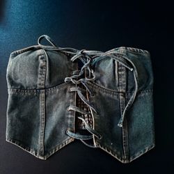 strapless washed denim corset top lace-up Edgy y2k style size xs cotton crop top