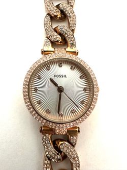 Fossil Women's Rose Gold Crystal Link Bracelet Watch