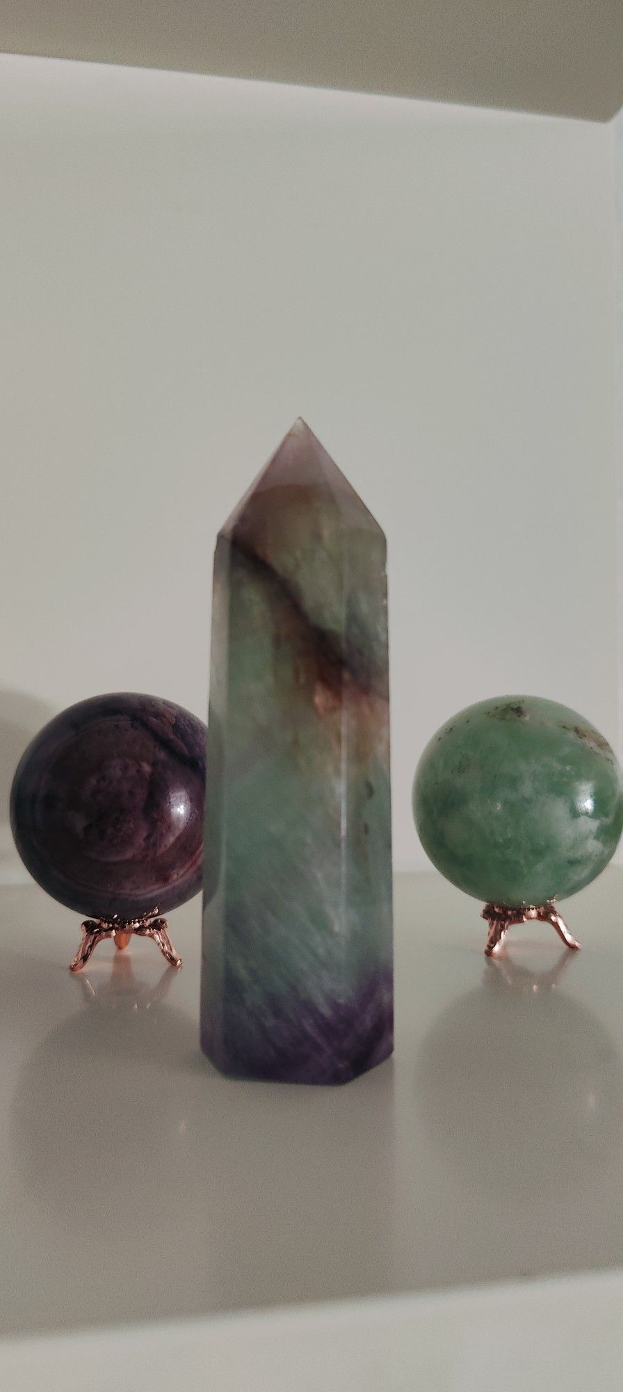 Fluorite Obelisk And Two Sphere's