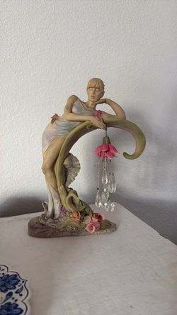 Fairy Art Nouveau Style Female Figurine with Crystal Drops