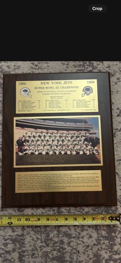 NEW YORK JETS SUPER BOWL III CHAMPIONS PLAQUE COMMEMORATIVE WOODEN NAMATH 1968