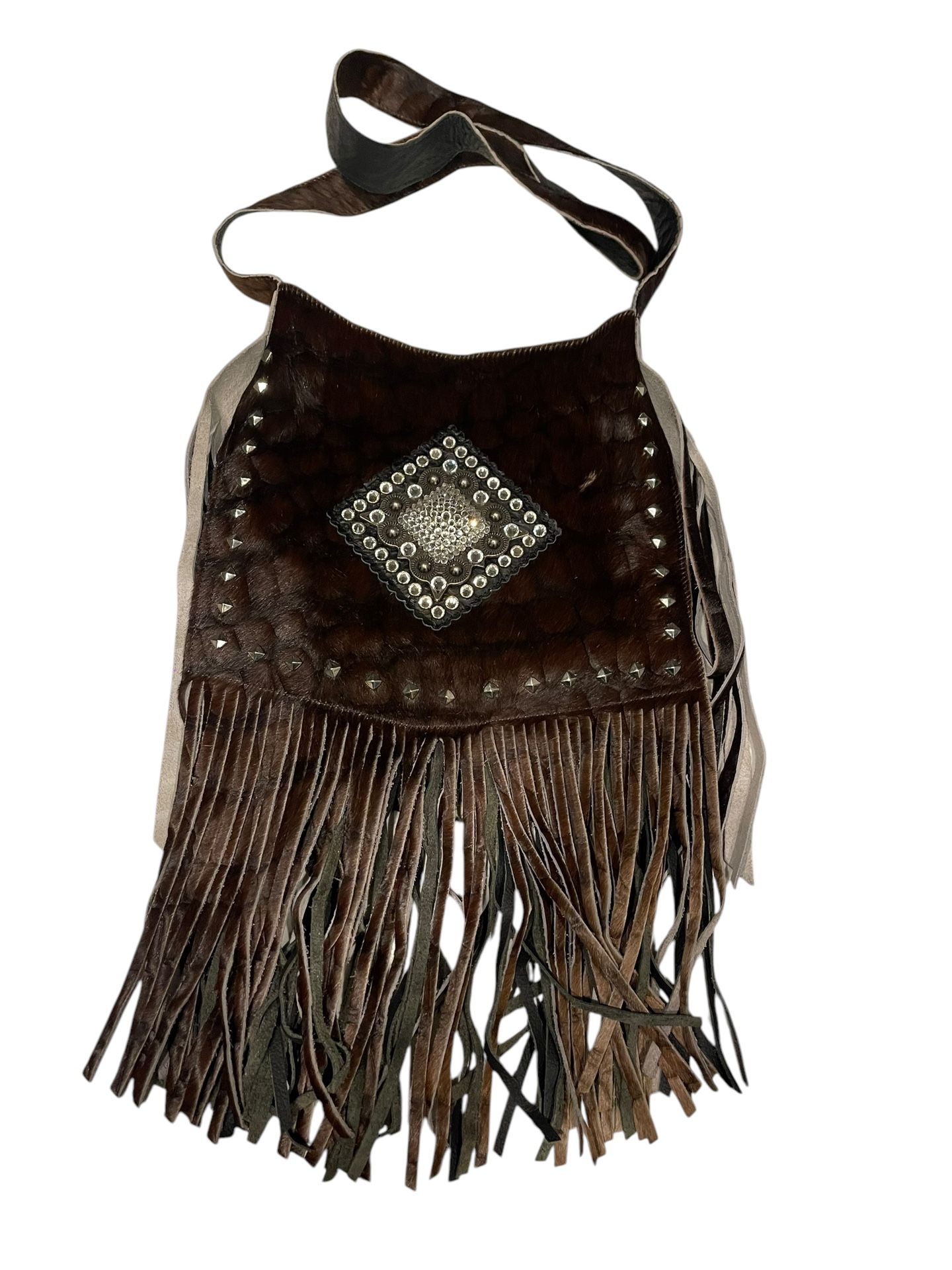 Raviani Western Fringe Crossbody Bag Chocolate Brown Calfskin