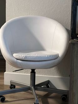 White Faux Leather Round Office Chair