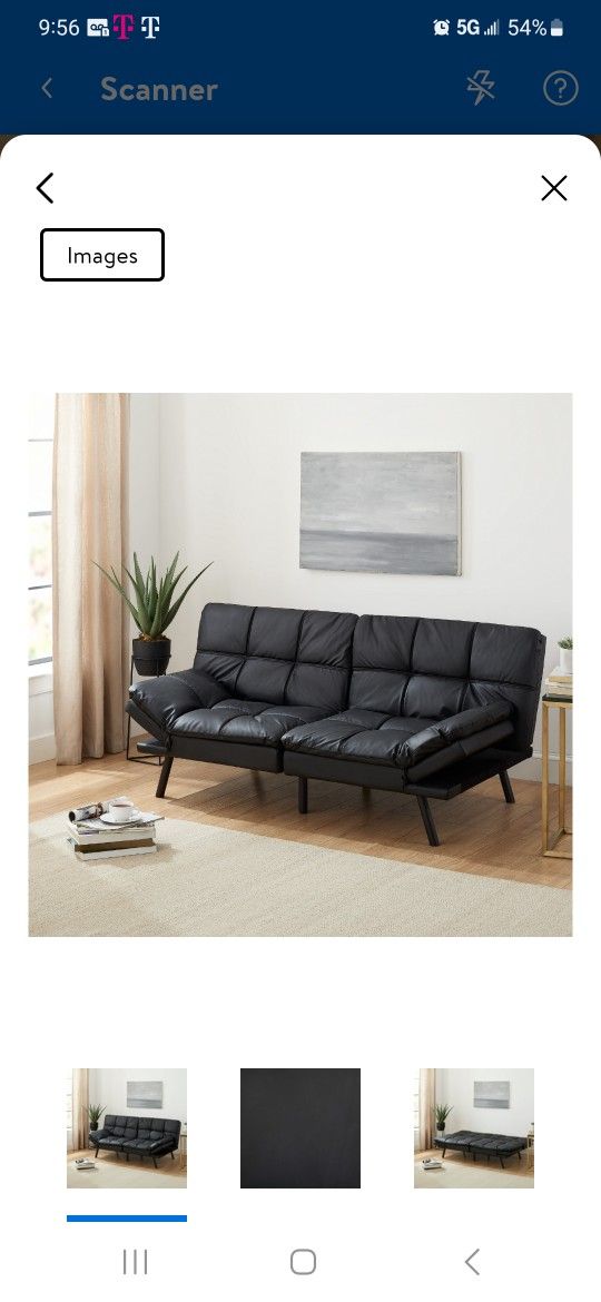 Mainstays Memory Foam Futon, Black Faux Leather