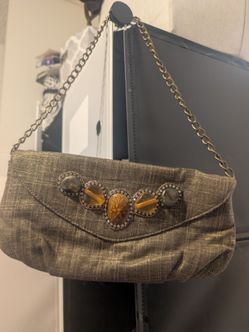 Embellished Fabric Clutch with Chain Strap
