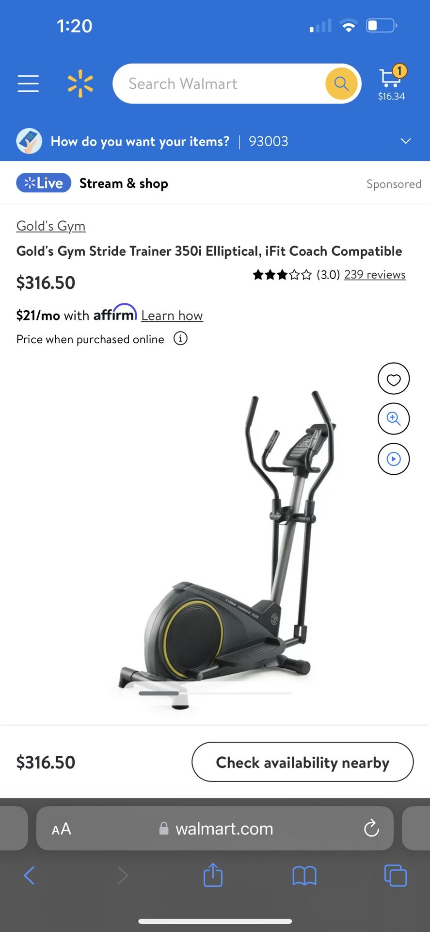Gold Gym Elliptical Machine