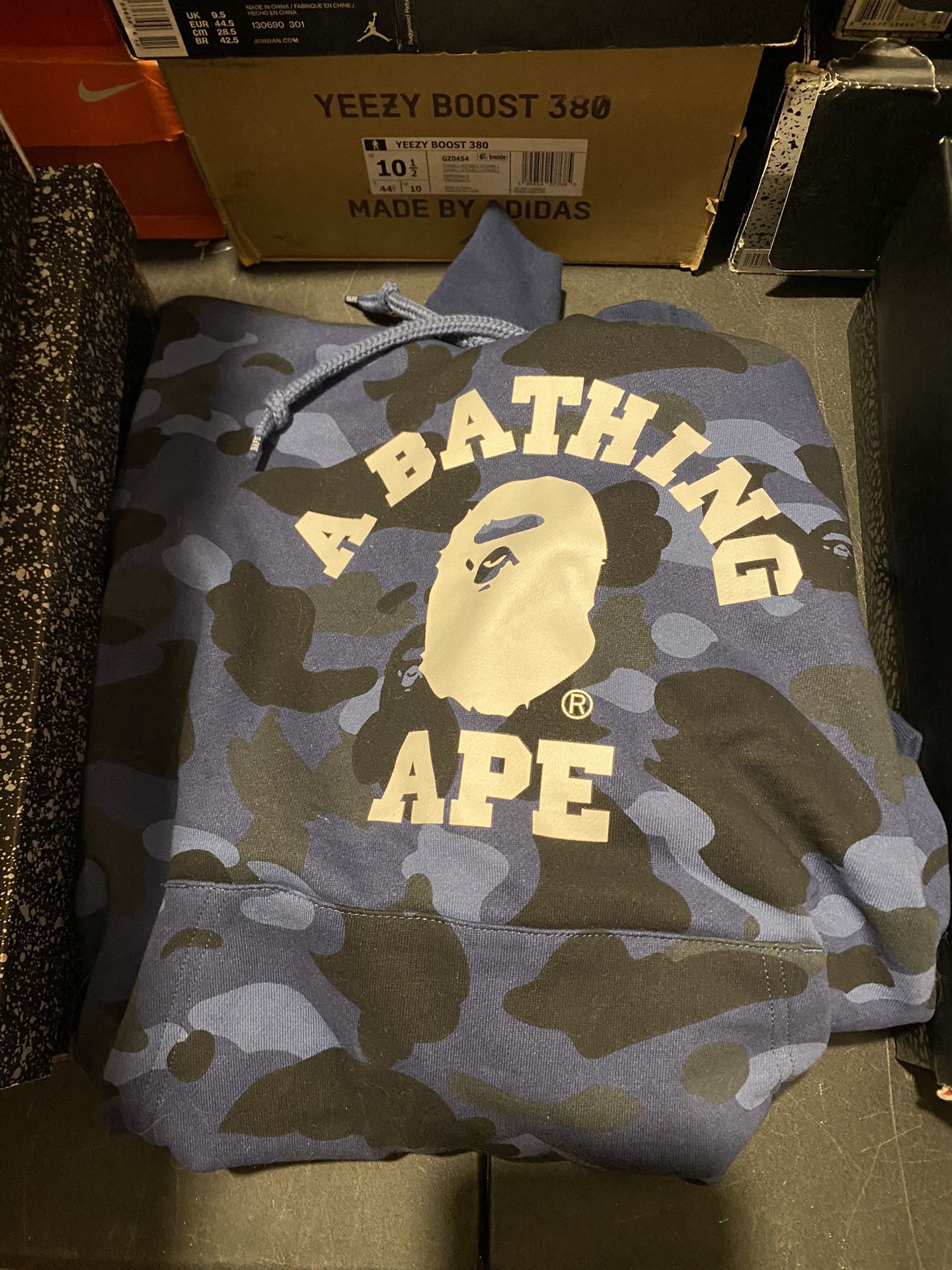 Brand New BAPE Online Exclusive Color Camo College Pullover Hoodie 'Navy' size L 