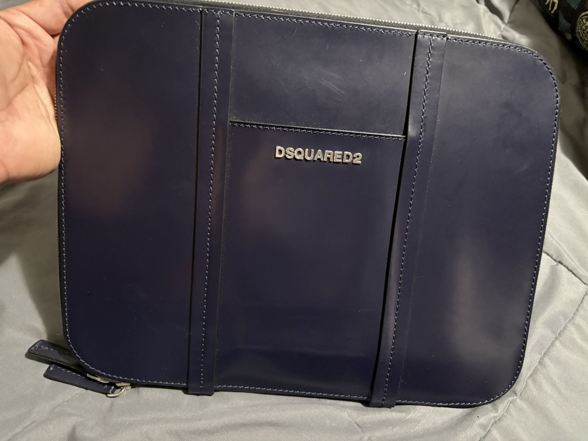 Dsquared2 Navy Leather Document And Laptop Holder